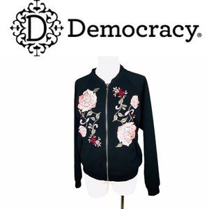 Democracy Embroidered Floral Track Jacket Black Sz M